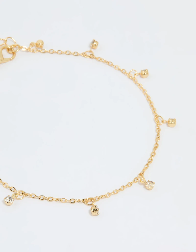 Gold Plated Diamante Droplet Chain Anklets 2-Pack
