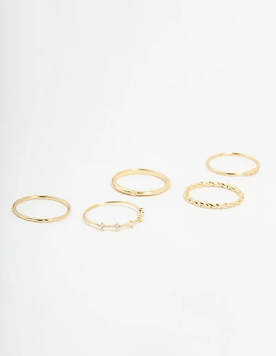 Gold Plated Cubic Zirconia Mixed Detail Rings 5-Pack