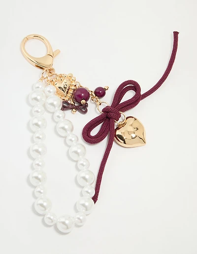 Beaded Heart Pearl Rope Key Chain