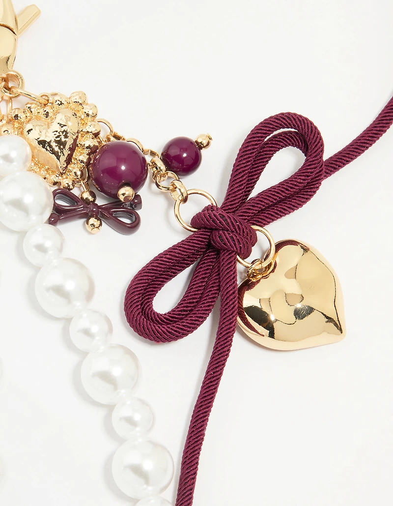 Beaded Heart Pearl Rope Key Chain