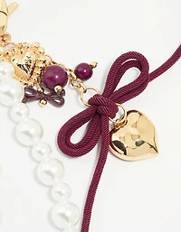 Beaded Heart Pearl Rope Key Chain