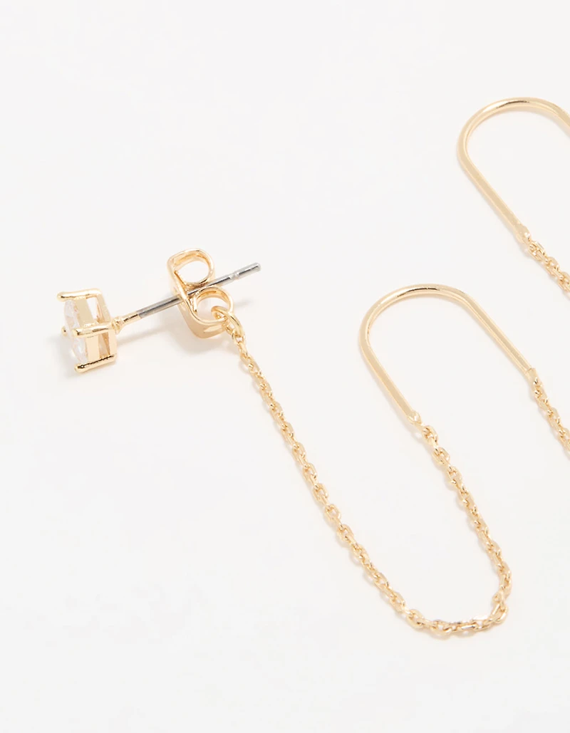 Gold Cubic Zirconia Threader Drop Earrings