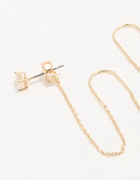 Gold Cubic Zirconia Threader Drop Earrings