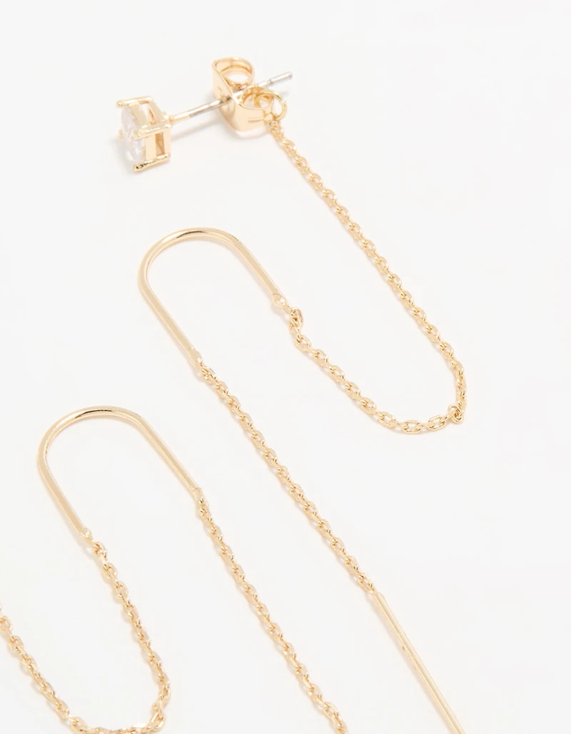 Gold Cubic Zirconia Threader Drop Earrings