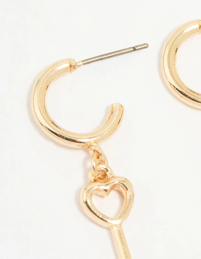 Gold Lock & Key Huggie Drop Earrings