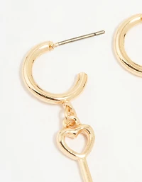 Gold Lock & Key Huggie Drop Earrings