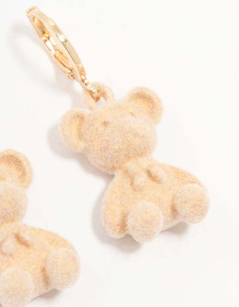 Gold Bear Huggie Drop Earrings