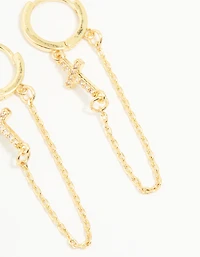 Gold Cubic Zirconia Loop Chain Cross Earrings 3-Pack