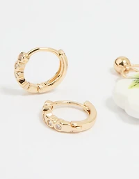 Gold Flower & Heart Locket Earrings 3-Pack