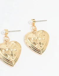 Gold Flower & Heart Locket Earrings 3-Pack