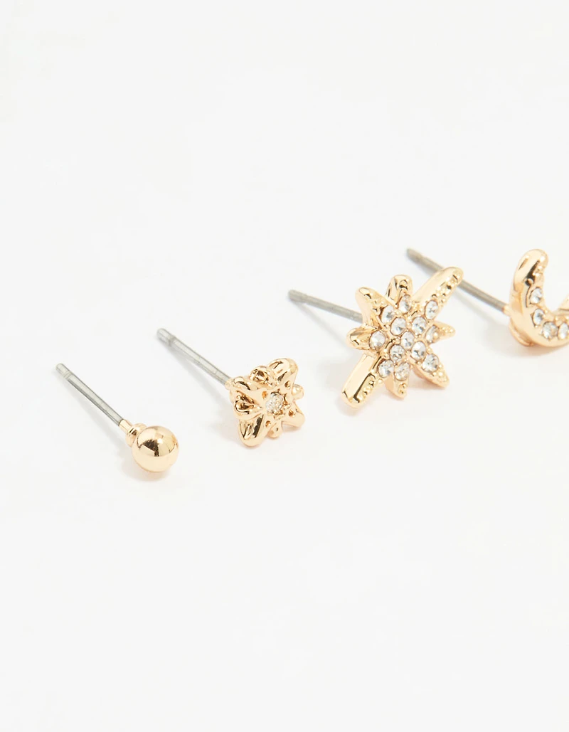 Gold Celestial Stacking Earrings 4-Pack