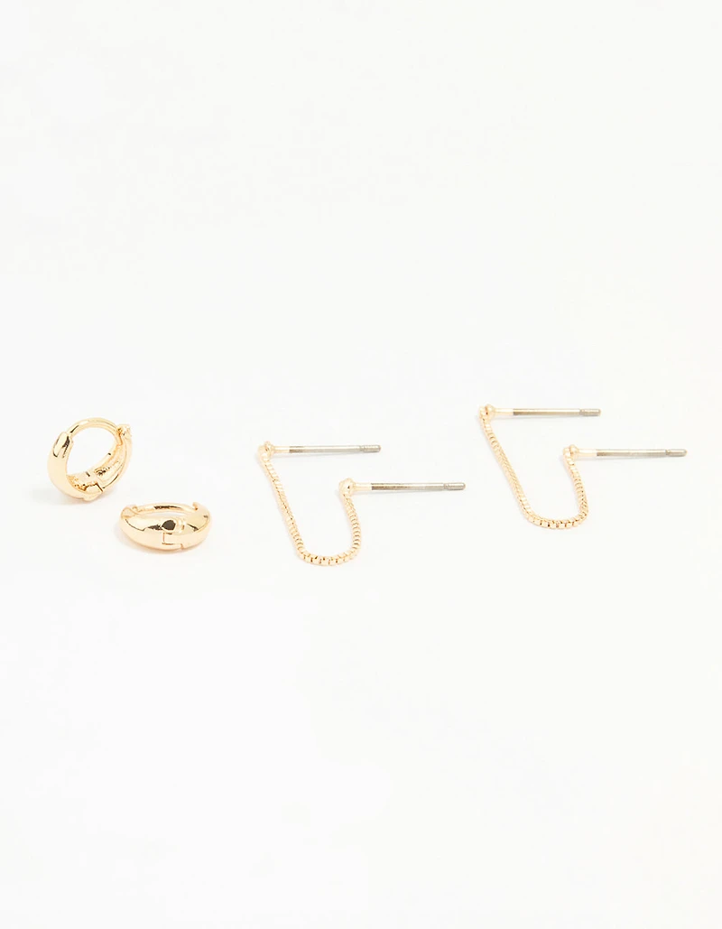 Gold Hoop & Loop Chain Earrings 2-Pack