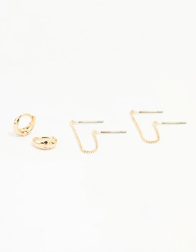 Gold Hoop & Loop Chain Earrings 2-Pack