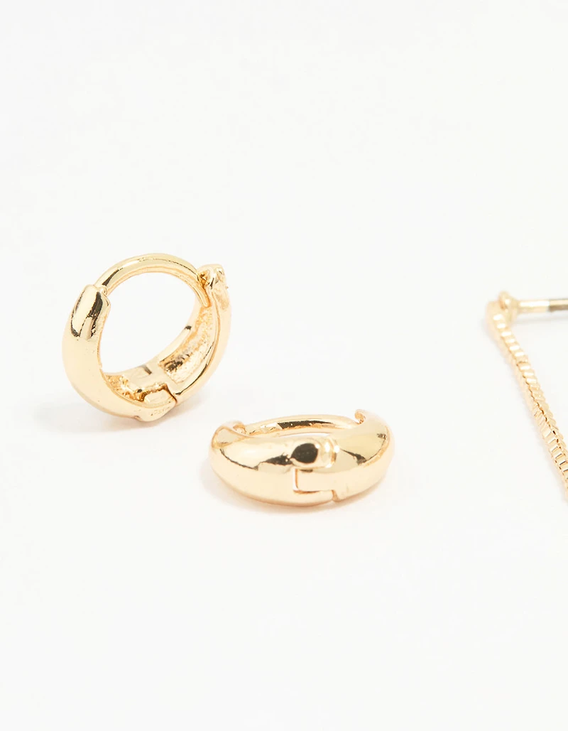 Gold Hoop & Loop Chain Earrings 2-Pack