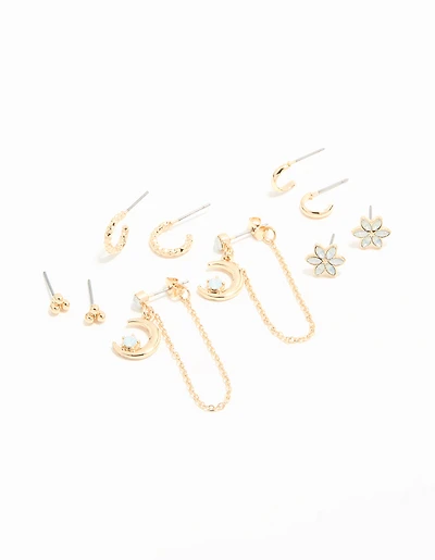 Gold Celestial Stacker Earrings 5-Pack