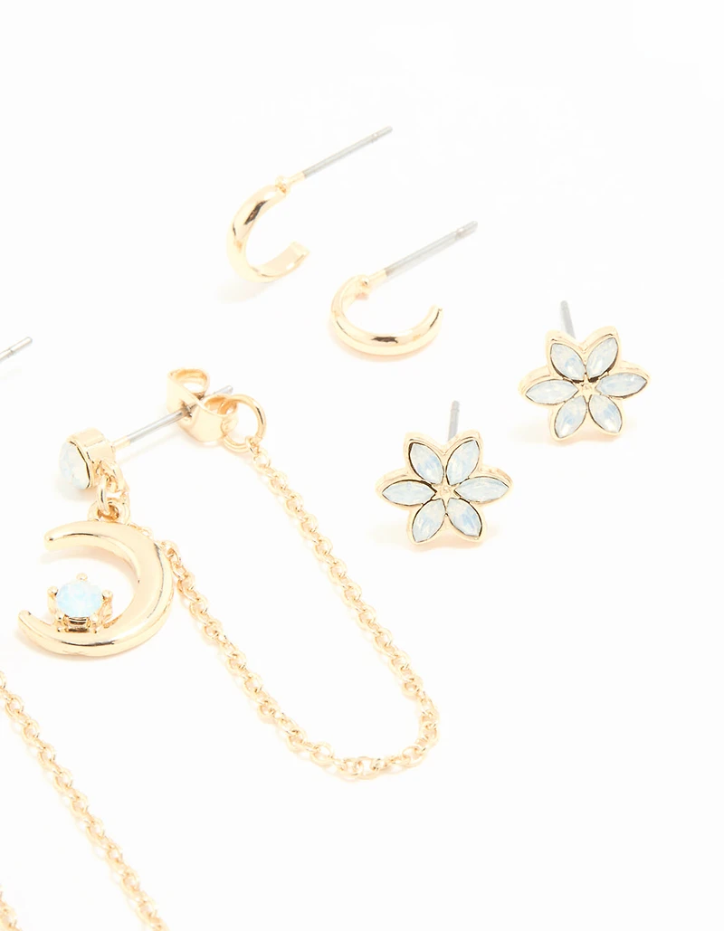 Gold Celestial Stacker Earrings 5-Pack