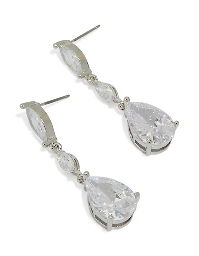 Silver Cubic Zirconia Teardrop Earrings