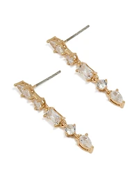 Gold Cubic Zirconia Long Drop Earrings