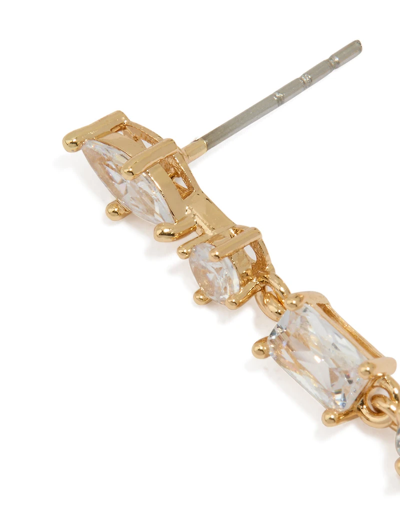 Gold Cubic Zirconia Long Drop Earrings