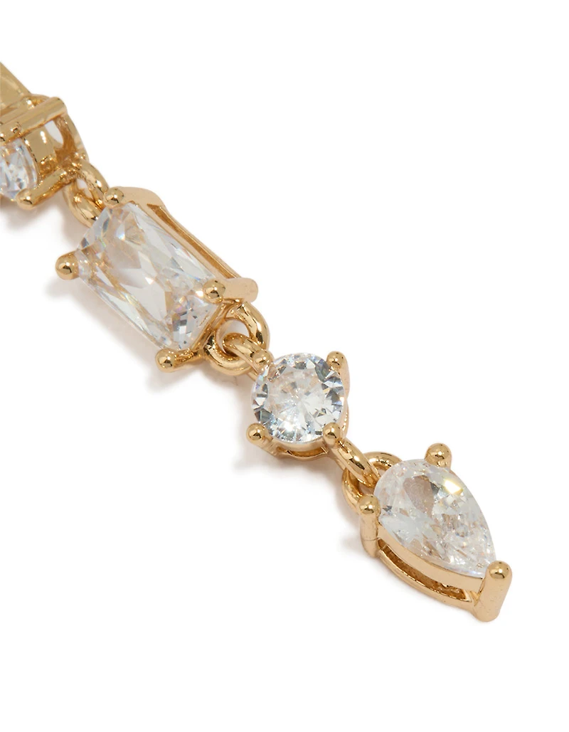 Gold Cubic Zirconia Long Drop Earrings