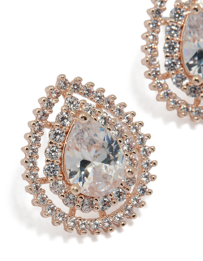 Rose Gold Cubic Zirconia Pear Stud Earrings