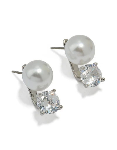 Silver Cubic Zirconia Pearl Stud Earrings