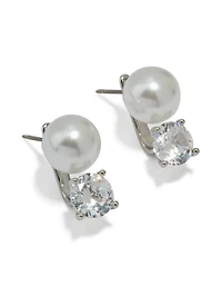 Silver Cubic Zirconia Pearl Stud Earrings