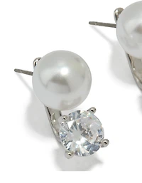 Silver Cubic Zirconia Pearl Stud Earrings