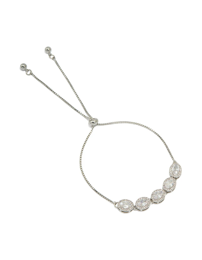 Silver Cubic Zirconia Circle Toggle Bracelet