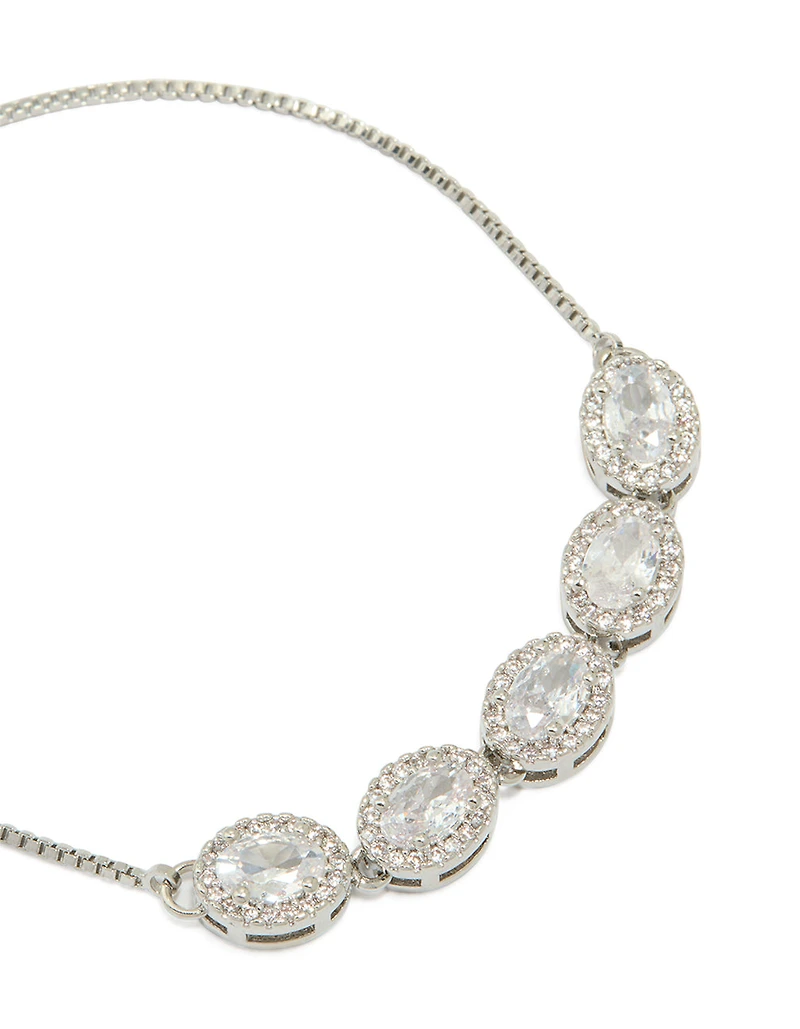 Silver Cubic Zirconia Circle Toggle Bracelet