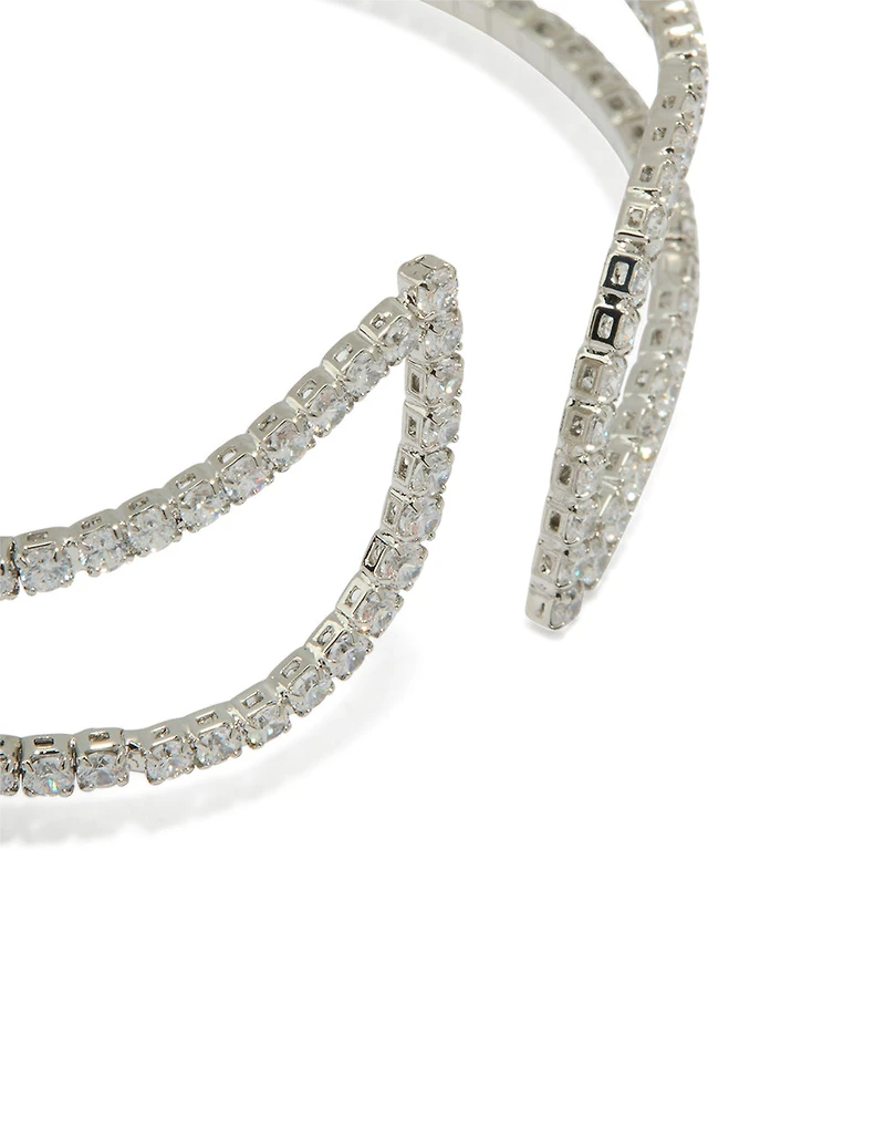 Silver Cubic Zirconia Swivel Wrist Cuff
