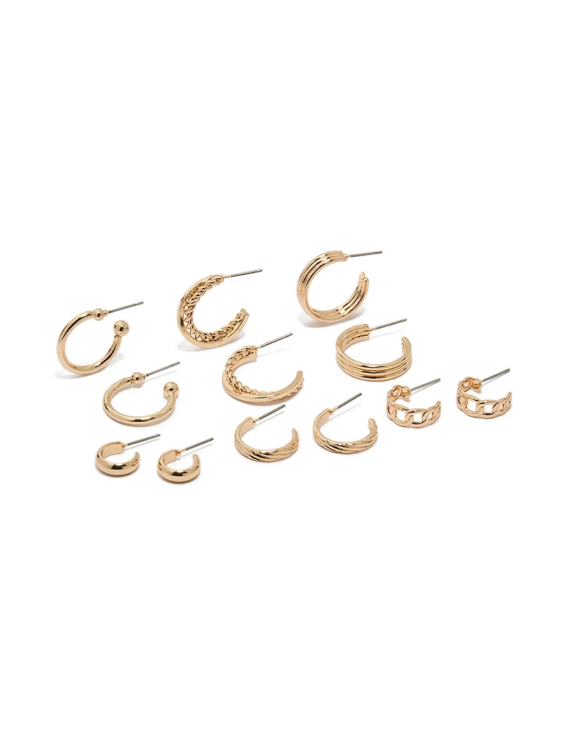 Gold Textured & Smooth Hoop Earrings 6-Pack
