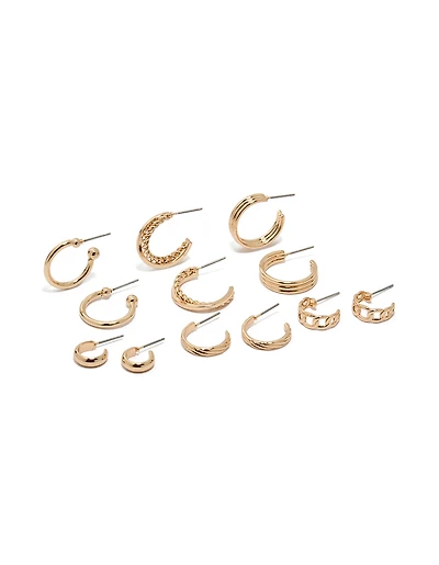 Gold Textured & Smooth Hoop Earrings 6-Pack