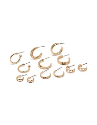 Gold Textured & Smooth Hoop Earrings 6-Pack
