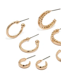 Gold Textured & Smooth Hoop Earrings 6-Pack