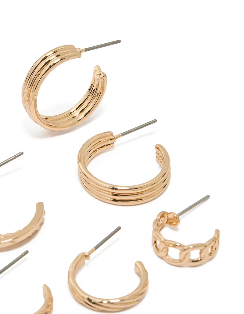 Gold Textured & Smooth Hoop Earrings 6-Pack