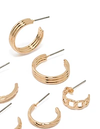 Gold Textured & Smooth Hoop Earrings 6-Pack