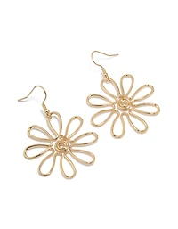 Gold Open Flower Drop Earrings