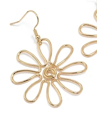 Gold Open Flower Drop Earrings