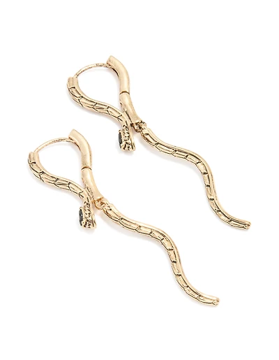 Antique Gold Molten Snake Drop Earrings