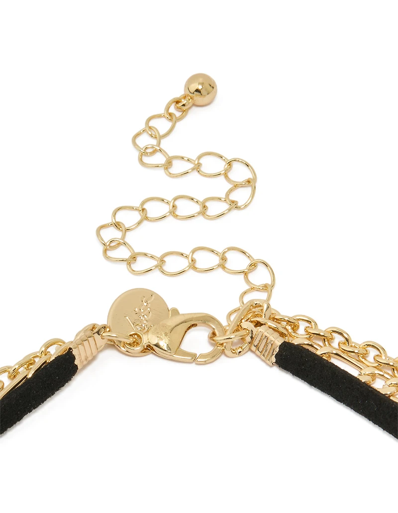 Gold Diamante Cross & Cord Layered Necklace