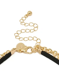 Gold Diamante Cross & Cord Layered Necklace