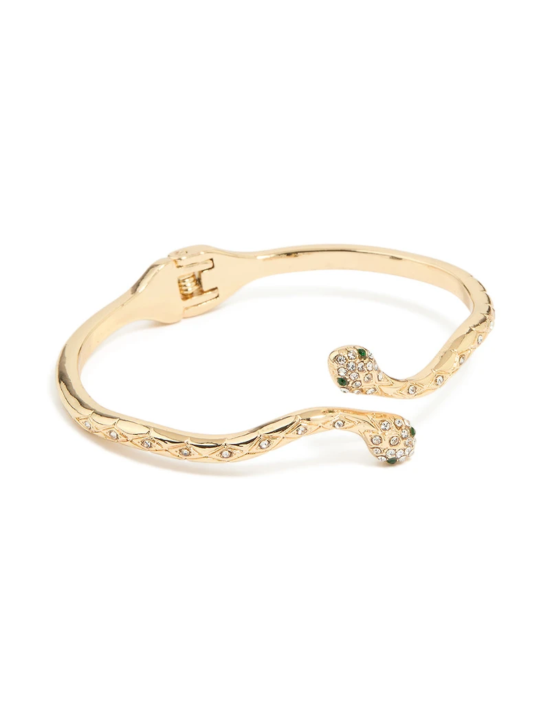 Gold Twin Snake Hinged Bangle