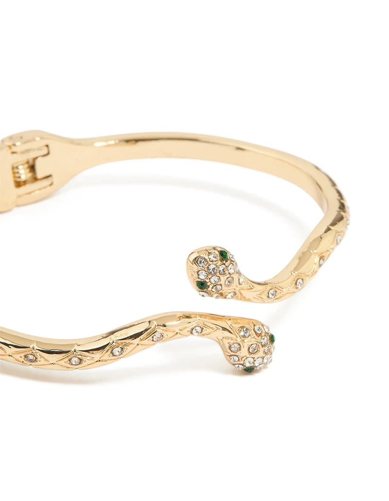 Gold Twin Snake Hinged Bangle
