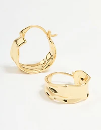 Gold Plated Brass Medium Molten Hoop Earrings