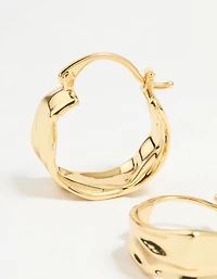 Gold Plated Brass Medium Molten Hoop Earrings