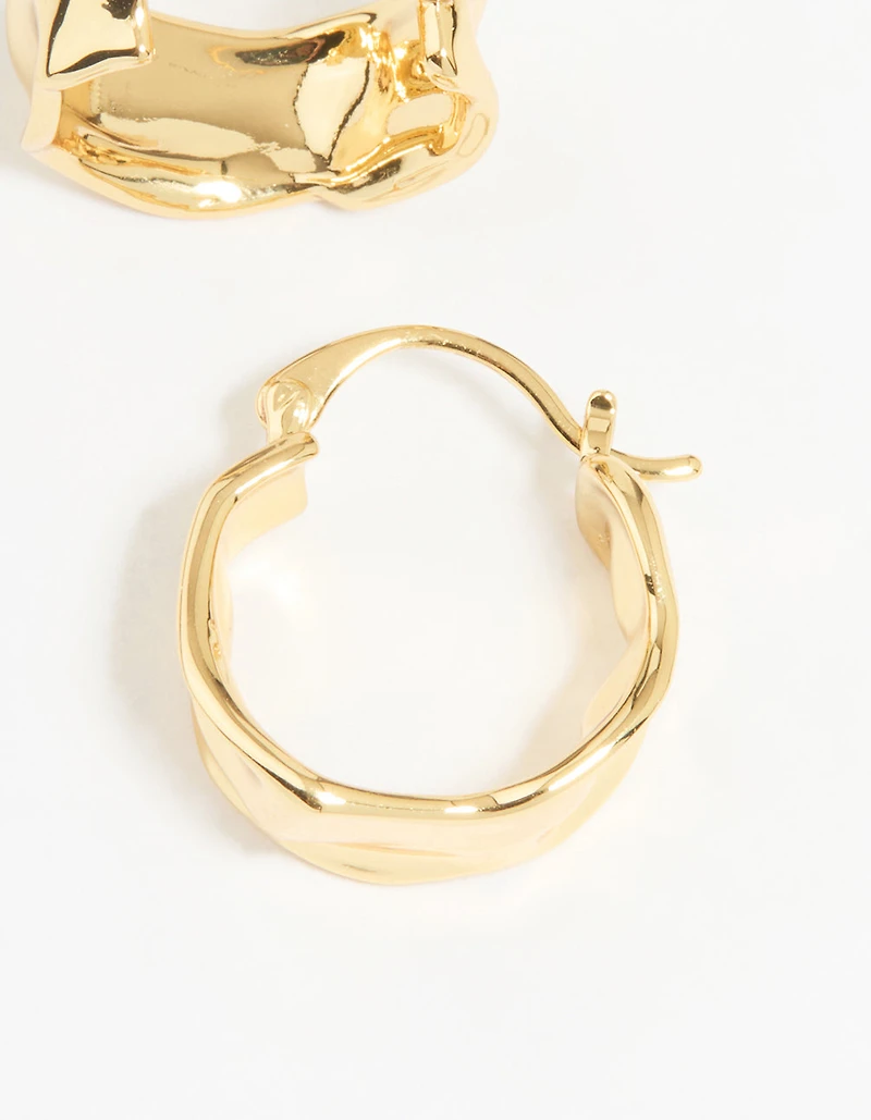 Gold Plated Brass Medium Molten Hoop Earrings