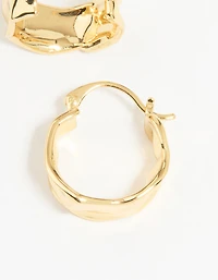 Gold Plated Brass Medium Molten Hoop Earrings