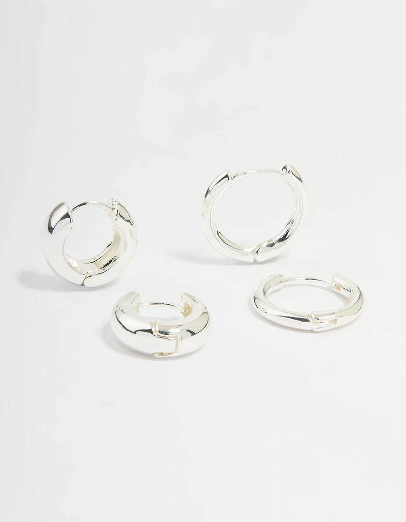 Silver Plated Brass Small & Medium Huggie Earrings 2-Pack