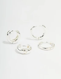Silver Plated Brass Small & Medium Huggie Earrings 2-Pack